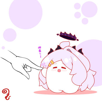 Rule 34 | 1other, :d, blue archive, blush, chibi, closed eyes, colored shadow, commentary request, disembodied hand, e.t., forehead, grey hair, hair ornament, hairclip, halo, hina (blue archive), horns, kurukurumagical, notice lines, open mouth, parted bangs, shadow, simple background, single hair intake, smile, solo focus, standing, translation request, white background