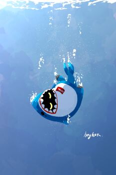 1other air_bubble artist_name bangboo_(zenless_zone_zero) bubble closed_eyes commentary_request fins fish_tail heyhota highres shark_tail sharkboo_(zenless_zone_zero) tail u_u underwater water zenless_zone_zero