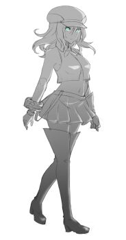 Rule 34 | 10s, 1girl, alisa ilinichina amiella, bare shoulders, blue eyes, boots, breasts, elbow gloves, female focus, fingerless gloves, gloves, god eater, god eater burst, greyscale, hat, hiki-wota, long hair, looking at viewer, monochrome, open clothes, pantyhose, silver hair, simple background, skirt, small breasts, solo, suspender skirt, suspenders, thigh boots, thighhighs