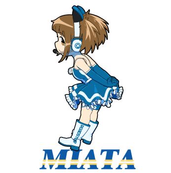 1girl alpha_transparency arms_behind_back blue_dress blue_gloves boots breasts brown_eyes brown_hair commentary death_by_lolis dress elbow_gloves english_commentary eunos_roadster frilled_dress frills gloves headset highres knee_boots medium_breasts original personification short_dress sideways_glance solo thigh_strap transparent_background twintails white_boots