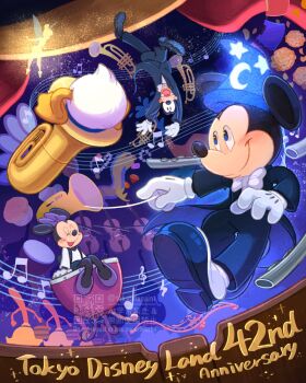 animal_ears anniversary company_connection disney disneyland donald_duck duck_boy fantasia_(disney) gloves goofy highres looking_at_viewer mickey_mouse mickey_mouse_&amp;_friends minnie_mouse mouse_boy mouse_ears mouse_girl multiple_boys multiple_girls open_mouth shirt smile takatmaorange the_sorcerer&#039;s_apprentice tinker_bell_(disney) walt_disney&#039;s_peter_pan