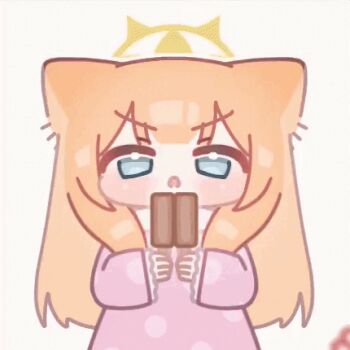 ... 1girl =_= animal_ears animated animated_gif blue_archive blue_eyes blunt_bangs blurry blush chibi closed_eyes closed_mouth dot_nose double_popsicle drooling ear_wiggle flower_symbol food frown halo holding holding_food holding_popsicle horuhara long_hair long_sleeves looking_at_viewer lowres mari_(blue_archive) neck_ribbon no_nose nose_blush o_o orange_hair pajamas pink_pajamas polka_dot polka_dot_pajamas popsicle pov pov_hands raised_eyebrows ribbon saliva teardrop unequal_popsicle_division upper_body v-shaped_eyebrows wide_oval_eyes yellow_halo