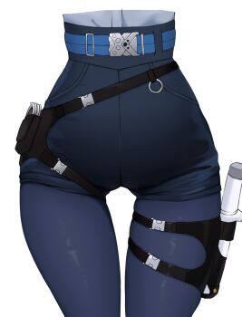 Rule 34 | 1girl, baton (weapon), belt, black shorts, blue belt, blue pantyhose, close-up, commentary request, cowboy shot, crotch seam, cuffs, handcuffs, high-waist shorts, highres, holster, ishiusu, lower body, nijisanji, pantyhose, pantyhose under shorts, police, police uniform, policewoman, shioriha ruri, shioriha ruri (1st costume), shirt, shorts, simple background, skindentation, solo, thigh gap, thighs, virtual youtuber, weapon, white background, white shirt