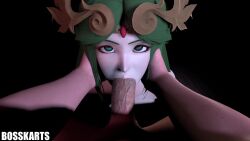 1boy 1girl 3d animated blank_stare bosskarts_(artist) deepthroat fellatio green_hair happy_sex hetero highres interior irrumatio kid_icarus large_penis long_hair mature_female nintendo oral orgasm palutena penis pov slap_mark slap_mark_on_face slapping smile sound super_smash_bros. tagme uncensored video