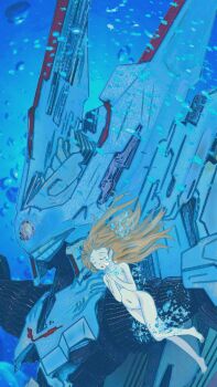 1girl air_bubble artist_request brain_powered bubble closed_eyes highres long_hair mecha non-web_source nude robot underwater utsumiya_hime