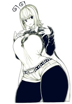 Rule 34 | 1girl, aged up, antennae, belt, breasts, cape, commentary request, contrapposto, cowboy shot, female focus, greyscale, highres, large breasts, monochrome, pantyhose, pantyhose under shorts, short shorts, shorts, solo, spacezin, sweat, thighs, touhou, wide hips, wriggle nightbug