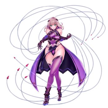 1girl action_taimanin aqua_eyes armor breasts curvy earrings full_body grey_hair highleg highleg_leotard jewelry kikuchi_aoi large_breasts leotard leotard_under_clothes lilith-soft long_hair looking_at_viewer official_art revealing_clothes saijou_satoru shiny_clothes shiny_skin smile solo standing taimanin_(series) thong_leotard transparent_background wire