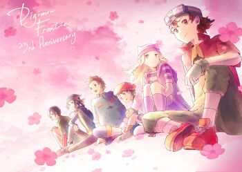 1girl 5boys digimon digimon_frontier hat himi_tomoki jacket kanbara_takuya kimura_kouichi minamoto_kouji multiple_boys orimoto_izumi pixiv_user_(3435720) shibayama_junpei