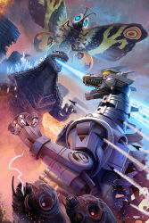 antennae atomic_breath blue_eyes breath_weapon bug building butterfly butterfly_wings caterpillar city claws compound_eyes cyborg day destruction dust embers energy energy_beam energy_cannon energy_weapon epic evening exhaust explosion fire flying giant giant_monster giant_robot glowing glowing_eyes glowing_spikes godzilla godzilla:_tokyo_s.o.s. godzilla_(series) highres insect insect_wings kaiju kiryu_(godzilla) larva mandibles maser_cannon mecha mechagodzilla military missile monster moth moth_wings mother_and_child mothra mouth_beam mouth_cannon no_humans no_pupils official_art open_mouth pablo_olivera plasma plasma_beam realistic robot scales scar scar_on_chest sharp_teeth siblings silk skyscraper smoke smoke_trail sparks spikes tail teeth textless_version toho tongue twilight twins type-99_twin_maser_cannon variant_set weapon web wings yellow_eyes