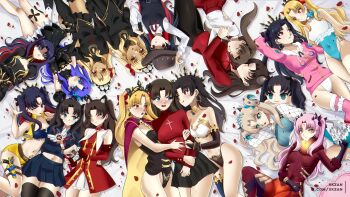 6+girls :o :q ;p absurdres animal_ears anki-ereshkigal_(fate) artist_name asymmetrical_legwear bed_sheet bedroom belt black_hair blonde_hair blue_eyes bodysuit breasts brown_hair cape cat_ears cleavage clone closed_eyes cowboy_hat cowgirl_(western) crop_top cuddling dress drooling earrings ereshkigal_(fate) ereshkigal_(swimsuit_beast)_(fate) ereshkigal_alter_(fate) falling_petals fate/grand_order fate/stay_night fate_(series) gold_earrings green_eyes grey_eyes gun halterneck handgun hat heart heart-shaped_pillow heart_hands highres holding holding_wand hoop_earrings hug ishtar_(fate) ishtar_(swimsuit_rider)_(fate) jacket jewelry kaleido_ruby kaleidostick kumano_onsen_satsujin_jiken looking_at_another lying magical_girl medium_breasts miniskirt multiple_girls multiple_persona nesoberi on_back on_side one-piece_swimsuit one_eye_closed orange_eyes pantyhose parted_bangs petals pillow pink_hair pink_jacket purple_hair red_bodysuit red_cape red_eyes red_petals rose_petals school_uniform serafuku short_shorts shorts skirt sleeping space_ereshkigal_(fate) space_ishtar_(astarte_origin)_(fate) space_ishtar_(fate) space_ishtar_(first_ascension)_(fate) space_ishtar_(second_ascension)_(fate) space_ishtar_(third_ascension)_(fate) space_ishtar_(young)_(fate) stuffed_toy swimsuit tiara tohsaka_rin tohsaka_rin_(fate/extra) tohsaka_rin_(fate/zero) tohsaka_rin_(street_choco-maid) tongue tongue_out toosaka_rin twitter_username two_side_up uneven_legwear v-shaped_eyebrows w wand weapon white_one-piece_swimsuit xkzan yellow_eyes