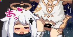1girl animated bar_censor bkrg blush censored disembodied_penis dress genshin_impact halo hetero loli looping_animation lowres open_mouth paimon_(genshin_impact) penis pixel_art pussy sex tears vaginal video white_dress white_hair