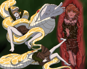 1boy acid barefoot crossdressing crossdressing_(mtf) danganronpa_(series) defeat digesting_person digestion eating feet fujisaki_chihiro imminent_death liquid open_mouth peril predator_and_prey scared skirt snake stomach swallowing thebigbrap thighs vore x-ray