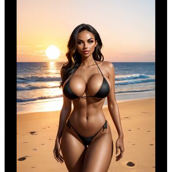 ai-generated lady,bikini,beach,sunset,beautiful tagme