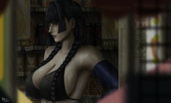 1girl black_bra blue_eyes blue_hair blurry blurry_foreground bra braid breasts cleavage closed_mouth commentary dated earrings english_commentary from_side glasses hair_intakes hair_over_shoulder highres hololive hololive_english jewelry large_breasts long_hair looking_ahead low_twin_braids ouro_kronii profile rain round_eyewear signature solo steb twin_braids underwear upper_body virtual_youtuber water_drop wet yellow-framed_eyewear