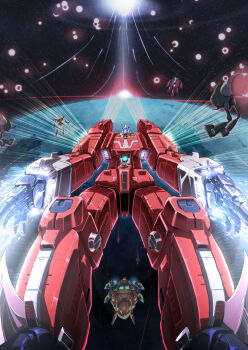 1980s_(style) battle densetsu_kyojin_ideon earth_(planet) epic explosion ideon mecha missile retro_artstyle retro_artstyle robot sakusakusakurai science_fiction space super_robot