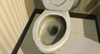 Rule 34 | anniversary, artist name, bathroom, birthday, cloud ruan99543, commentary, english commentary, from above, highres, indoors, no humans, scenery, signature, skibidi toilet (series), striped wall, tile floor, tiles, toilet, toilet seat, vertical-striped wall, water, wet