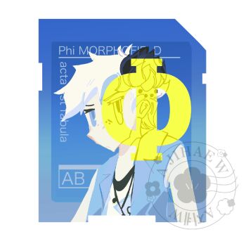 Rule 34 | abigail warwick, blue eyes, blue jacket, character name, commentary, english commentary, eyelashes, highres, jacket, jewelry, kyokugen dasshutsu, kyokugen dasshutsu adv: zennin shibou desu, necklace, open clothes, open jacket, phi (kyokugen dasshutsu), sd card, shirt, short hair, simple background, sleeveless, sleeveless jacket, sleeveless shirt, solo, very short hair, watermark, white background, white hair, white shirt