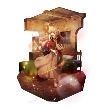 1girl :d ^_^ animal_ear_fluff animal_ears artist_request barefoot bed blush brown_hair brown_skirt closed_eyes facing_viewer full_body game_cg holding holding_sword holding_weapon hugging_object indoors jacket kerosene_lamp long_hair long_sleeves metal_hair_tubes official_art open_mouth raccoon_ears raccoon_girl raccoon_tail raphtalia red_carpet red_jacket scabbard sheath sheathed simple_background skirt smile solo standing straight_hair sword tail tate_no_yuusha_no_nariagari tate_no_yuusha_no_nariagari_rerise tongue transparent_background weapon wide_sleeves window