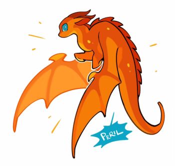 animal_focus blue_eyes bright_pupils character_name chibi chibi_only commentary dragon flying full_body hashtag-only_commentary highres horns no_humans peril_(wings_of_fire) rehtaef simple_background skywing_(wings_of_fire) solo western_dragon white_background white_pupils wings wings_of_fire