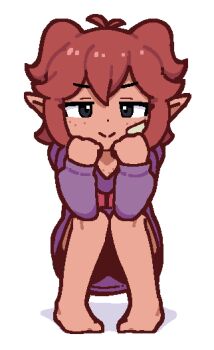 1girl beebz_(demon_turf) bike_shorts black_eyes demon_turf freckles loli looking_at_viewer red_hair shino_(shinokani) simple_background solo upskirt