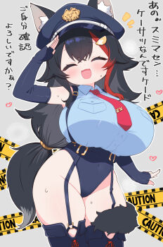 alternate_costume breasts highres hololive kani_bonara large_breasts leotard ookami_mio police police_uniform policewoman virtual_youtuber