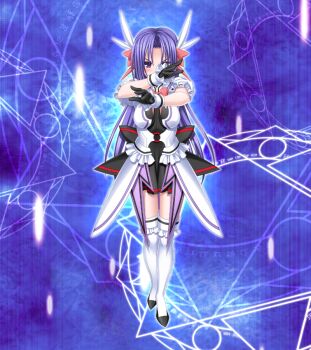 1girl blush boots bow frills game_cg gloves higuchi_isami large_variant_set long_hair magic_circle magical_girl mahou_shoujo_sae murakami_shizuru non-web_source official_art purple_eyes purple_hair ribbon skirt solo thighhighs variant_set white_thighhighs zettai_ryouiki