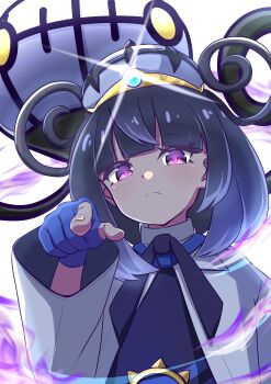1girl absurdres chandelure gen_5_pokemon gwynn_(pokemon) highres mimiu_p nintendo pokemon pokemon_(creature) pokemon_legends:_z-a purple_eyes purple_hair