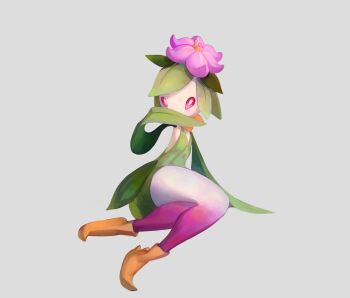 1girl full_body gen_5_pokemon grey_background hisuian_lilligant leaf lilligant looking_at_viewer lordcayy nintendo pokemon pokemon_(creature) pokemon_focus red_eyes sitting solo
