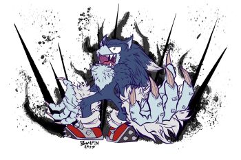 aura blue_fur blue_hair bwapinarts claws fangs feral_instincts fur green_hair monster screaming sega shoes socks sonic_(series) sonic_the_hedgehog sonic_the_werehog sonic_unleashed spiked_hair transformation werehog werewolf