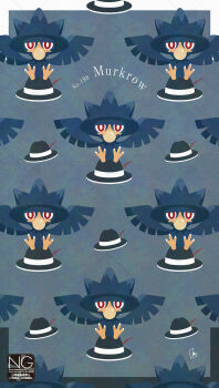 animal_focus beak bird bright_pupils character_name gen_2_pokemon hat highres meme_(sleepsheep) murkrow nintendo no_humans pokemon pokemon_(creature) pokemon_focus red_eyes spread_wings talons white_pupils wings