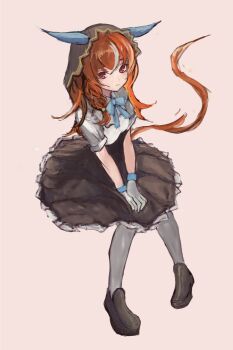 Rule 34 | 1girl, animal ears, black skirt, black veil, blue bow, blue bowtie, bow, bowtie, breasts, brown hair, closed mouth, commentary request, ear covers, full body, gloves, hair between eyes, horse ears, horse girl, horse tail, long hair, looking at viewer, pantyhose, red eyes, shirt, shoes, short sleeves, simple background, skirt, solo, still in love (umamusume), tail, umamusume, veil, white gloves, white pantyhose, white shirt, yanagi wakana