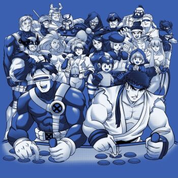 6+boys 6+girls annoyed arcade_cabinet arcade_stick b.b._hood beard breasts cable_(marvel) capcom captain_commando captain_commando_(character) charlie_nash cleavage coat controller cyberbots cyclops_(x-men) darkstalkers doctor_doom facial_hair gambit game_controller gloves grin headband hood hood_up jacket jill_valentine joystick long_hair looking_at_another m._bison magneto marvel marvel_vs._capcom marvel_vs._capcom_2 mask mega_man_(character) mega_man_(classic) morrigan_aensland multiple_boys multiple_girls psylocke resident_evil rogue_(x-men) ryu_(street_fighter) saotome_jin serious short_hair silver_samurai smile staff storm_(x-men) strider_(video_game) strider_hiryuu sunglasses sweat vampire wolverine_(x-men) x-men x-men_vs._street_fighter zangief
