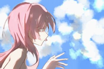 1girl bang_dream! bang_dream!_it's_mygo!!!!! chihaya_anon chinese_commentary cloud commentary_request crying crying_with_eyes_open grey_eyes hand_up highres long_hair mrwule pink_hair portrait solo tears upper_body