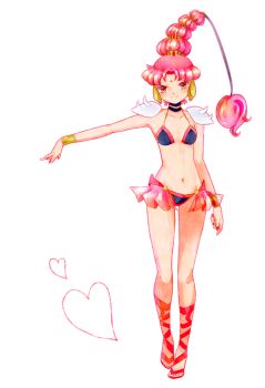 1990s_(style) 1girl bikini bindi bishoujo_senshi_sailor_moon bishoujo_senshi_sailor_moon_supers blush bracelet choker female_focus full_body jewelry long_hair multi-tied_hair navel red_eyes red_hair retro_artstyle sandals shoulder_pads smile solo swimsuit torao_(torakmn) vesves_(sailor_moon) white_background