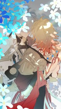 Rule 34 | 2boys, absurdres, antenna hair, arm tattoo, armlet, armor, back tattoo, black choker, black coat, black shirt, blonde hair, braid, choker, coat, gold necklace, gradient hair, highres, honkai: star rail, honkai (series), jewelry, male focus, medium hair, multicolored hair, multiple boys, mydei (honkai: star rail), necklace, open clothes, open coat, pauldrons, phainon (honkai: star rail), red hair, red tattoo, shirt, short hair, shoulder armor, side braid, single pauldron, tattoo, white coat, white hair, yaoi, yimo6178