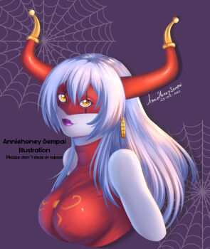 _ archnemon arthropod_girl digimon digimon_(creature) digimon_adventure_02 highres horns insect_girl long_hair mask monster_girl spider_girl