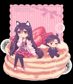1girl animal_ears animated animated_gif black_hair black_pantyhose blinking bubble character_doll commentary commission dav-19 doll dress english_commentary food fruit han_jumin jacket long_hair lowres open_clothes open_jacket original pancake pancake_stack pantyhose pink_dress pink_jacket pixel_art red_eyes red_shoes shoes sitting sneakers solo strawberry susanghan_messenger tail transparent_background very_long_hair wolf_ears wolf_girl wolf_tail