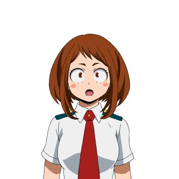 1girl blush boku_no_hero_academia breasts brown_eyes brown_hair close-up eat highres official_art open_mouth sweatdrop uraraka_ochako