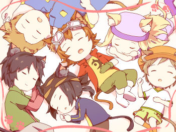 1girl 5boys animal_ears cat_ears digimon digimon_frontier hat himi_tomoki jacket kanbara_takuya kimura_kouichi minamoto_kouji multiple_boys orimoto_izumi pixiv_user_(3435720) shibayama_junpei