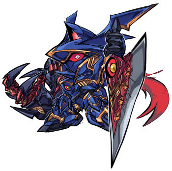 absurdres asymmetrical_arms commission highres looking_at_viewer mecha mechanization nightmare_(soulcalibur) no_humans open_hand pillar_buster red_eyes red_hair robot science_fiction solo soul_calibur soul_edge_(weapon) white_background wide-eyed