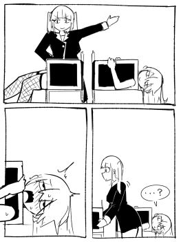 ... 2girls ? fishnet_thighhighs fishnets lying magician multiple_girls nakineiriko_(dafdafson) on_back original sexually_suggestive spoken_ellipsis spoken_question_mark thighhighs