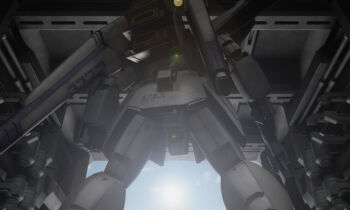 3d blue_sky cloud commentary_request derivative_work earth_federation f91_gundam fake_screenshot gundam gundam_f91 machinery mecha mecha_focus mobile_suit no_humans realistic robot science_fiction sky smoke spacecraft spacecraft_interior thrusters tomholy vernier_thrusters