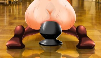 1girl anal anal_object_insertion animated animated_gif anus ass ass_focus ass_shake basketweave butt_plug censored dildo dildo_riding feet female_masturbation from_behind gaping huge_dildo indoors kneeling butt_plug large_insertion masturbation mosaic_censoring no_shoes object_insertion reflection reflective_floor sex_toy solo squatting sweat thighhighs usso wooden_floor x-ray