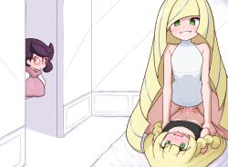 ! !! 1futa 2girls age_difference bar_censor bare_shoulders big_hair black_sports_bra blonde_hair blush bottomless braid breasts capelet censored cowgirl_position cum cumdrip dress flat_chest futa_with_female futanari girl_on_top glasses green_eyes height_difference incest large_breasts lillie_(pokemon) liveactors loli long_hair lusamine_(pokemon) mature_female mother_and_daughter multiple_girls nintendo on_bed peeking penis pink-framed_eyewear pink_sweater pinned pokemon pokemon_sm purple_hair red-framed_eyewear ribbed_sweater sex short_hair sleeveless sleeveless_dress small_breasts sports_bra straddling sweater sweater_guard turtleneck turtleneck_sweater twin_braids very_long_hair white_capelet white_dress wicke_(pokemon)