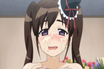 1boy 1girl aftersex animated animated_gif black_hair blue_eyes blurry blush breasts censored cum cum_on_body cum_on_breasts cum_on_upper_body depth_of_field facial flower frills hands_on_own_chest hat hat_ribbon hetero katekano_idol_sister large_breasts looking_at_viewer lying mini_hat mini_top_hat mosaic_censoring nipples nude on_back ooizumi_maina open_mouth paizuri parted_bangs penis pov ribbon short_hair short_twintails sidelocks smile solo_focus tan top_hat twintails wrist_cuffs