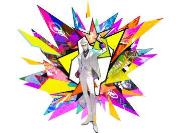 1boy abstract_background black_shirt chromatic_aberration collared_shirt commentary contrapposto distortion english_commentary explosion formal_clothes full_body glitch hair_slicked_back hand_in_pocket hand_up head_tilt highres jacket looking_at_viewer male_focus mullet necktie official_art open_clothes open_jacket red_necktie sd2190392804 shirt smirk smug snapping_fingers solo suit sunglasses tinted_eyewear to_be_hero to_be_hero_x transparent_background vest white_hair white_jacket white_suit white_vest x_(symbol) x_(to_be_hero_x) x_ornament yellow-tinted_eyewear