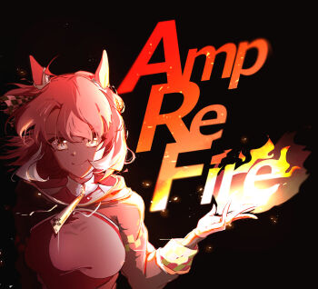 1girl ahoge animal_ears black_background bow breasts brown_hair checkered_ribbon dantsu_flame_(center_spotlight)_(umamusume) dantsu_flame_(umamusume) ear_covers ear_ribbon highres horse_ears horse_girl large_breasts looking_at_viewer pakarappakaratt simple_background smile solo umamusume upper_body