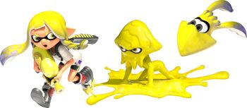 1girl 3d :o bare_arms bike_shorts blonde_hair boots braid eye_mask eyebrow_cut full_body gradient_hair grey_boots highres holding holding_weapon hunched_over ink_tank_(splatoon) inkling inkling_(swim_form) inkling_girl inkling_player_character long_hair looking_to_the_side mask multicolored_hair nintendo official_art open_mouth paint_splatter shirt short_eyebrows short_hair_with_long_locks side_braid sidelocks solo splatoon_(series) splatoon_3 splattershot_(splatoon) spotted_hair suction_cups t-shirt tentacle_hair thick_eyebrows transformation transparent_background two-tone_hair v-shaped_eyebrows veronika_(splatoon) walking weapon white_shirt yellow_eyes