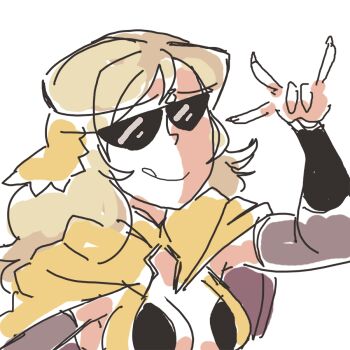 \n/ blonde_hair breasts cape circlet cleavage davewaterfalls fire_emblem fire_emblem_fates licking_lips looking_at_viewer nintendo ophelia_(fire_emblem) simple_background sunglasses tongue tongue_out
