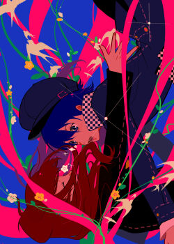 Rule 34 | 2girls, absurdres, blue background, blue eyes, blue hair, blue hat, blue jacket, brown hair, chinese commentary, commentary request, falling, fengdi kazefue, hat, highres, jacket, kujikawa rise, long sleeves, looking at another, multiple girls, open mouth, outstretched arms, persona, persona 4, pink ribbon, ribbon, shirogane naoto, short hair, upper body